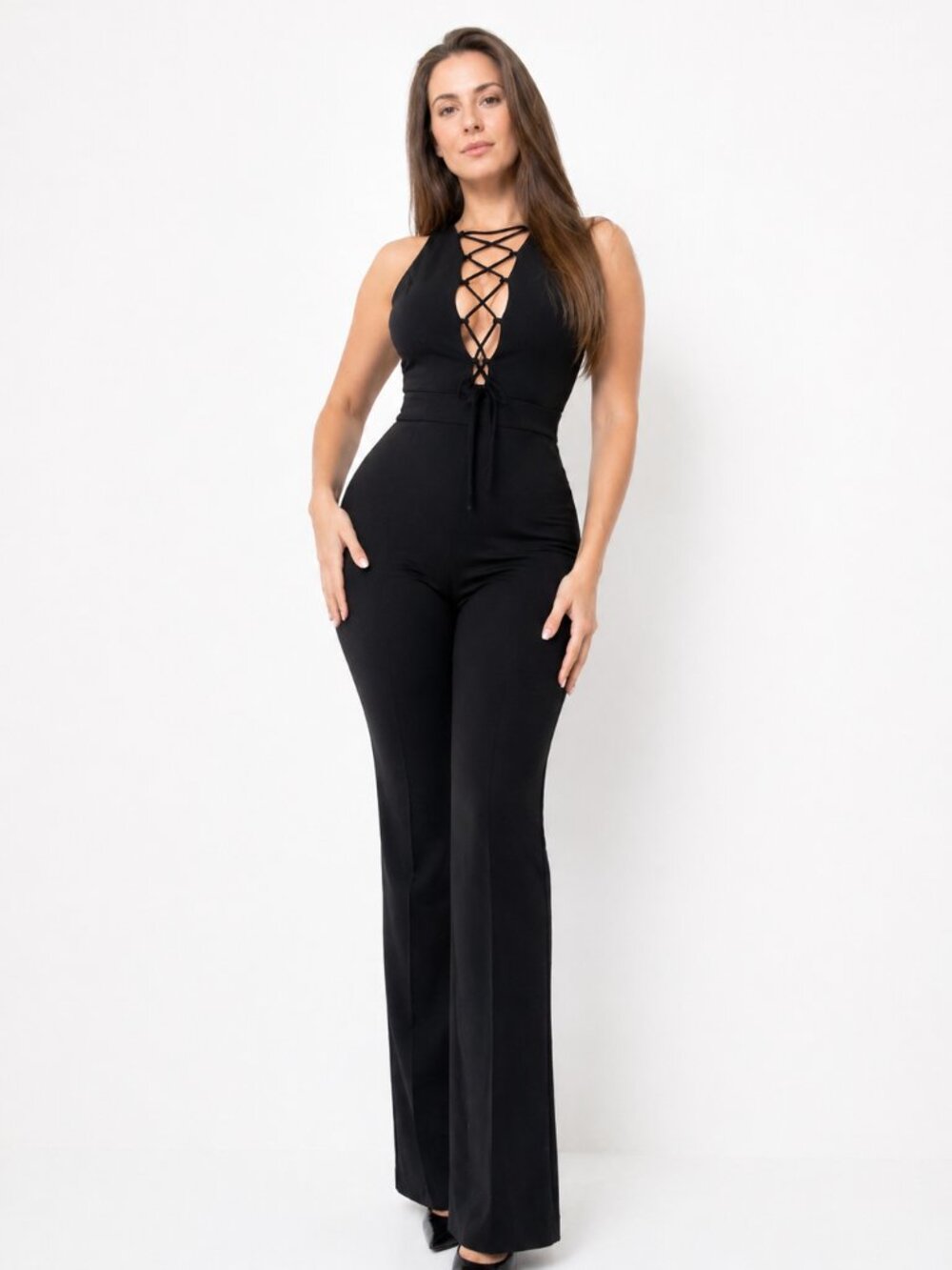 WAYF Black Lace-Up Jumpsuit Size S NWT Wide Leg Adjustable Chic